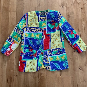 Vintage Bendangla Subong Toronto Ladies Jacket Made in Canada 80s All Over Print Painterly Floral Pattern Shoulder Pads Women&#39;s Large Retro