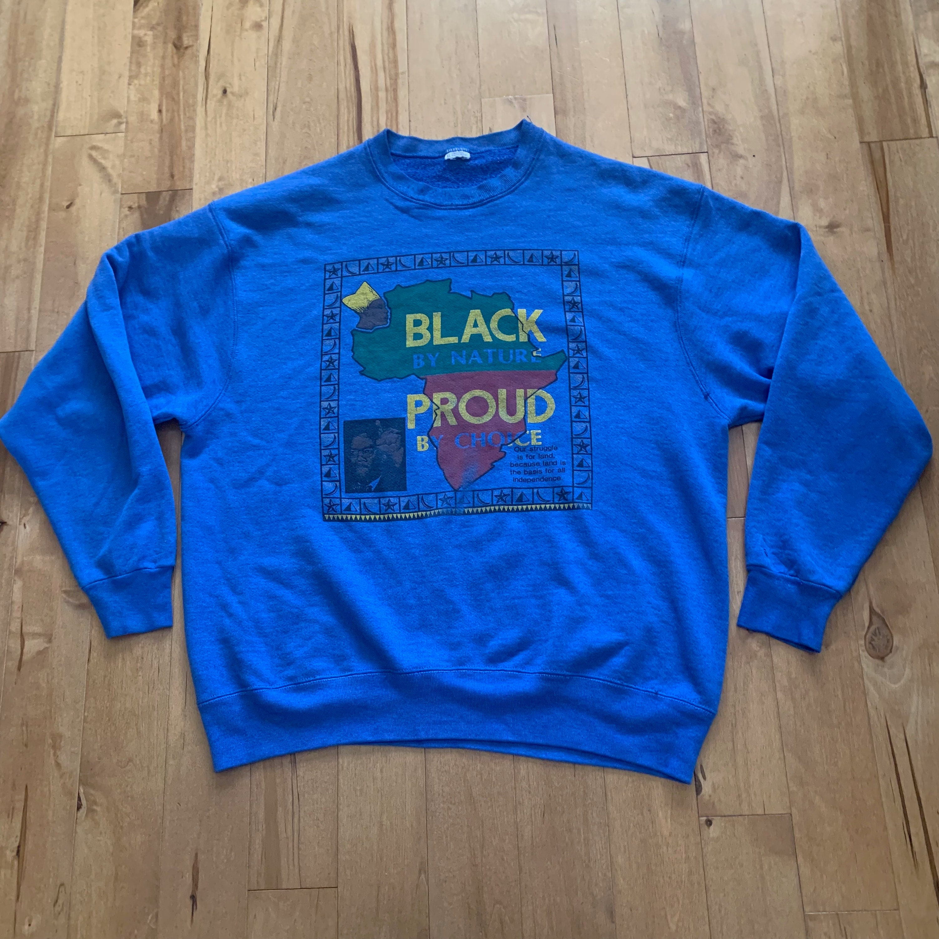 Vintage 90s Malcolm X Africa Graphic Crewneck Sweatshirt Black 
