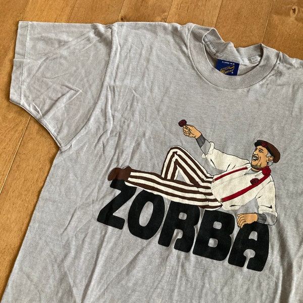 1980s Zorba The Greek T-shirt Vintage Sneakers Made in USA Single Stitch 50/50 Tee Greece Sirtaki Dance Movie Book Character