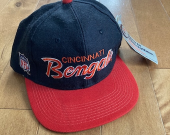 1990s Rare Deadstock Cincinnati Bengals Script Snapback Hat Vintage Sports Specialties Made in Korea Wool Baseball Cap NFL Football