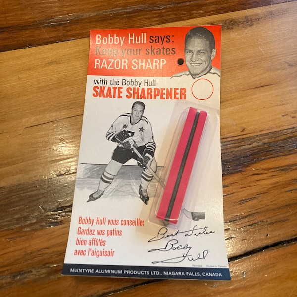 1960s Bobby Hull Skate Sharpener Deadstock Vintage Sports Collectible Memorabilia Made in Canada The Golden Jet Hockey NHL Promotional