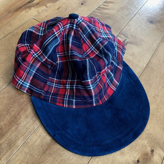 90s Plaid Blue Suede Baseball Cap 