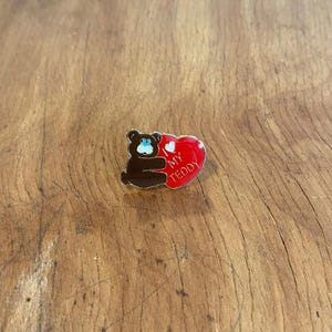 1980s Vintage I LOVE MY TEDDY Houston Texas Enamel Lapel Pin Retro Cartoon Bear Pinback Button