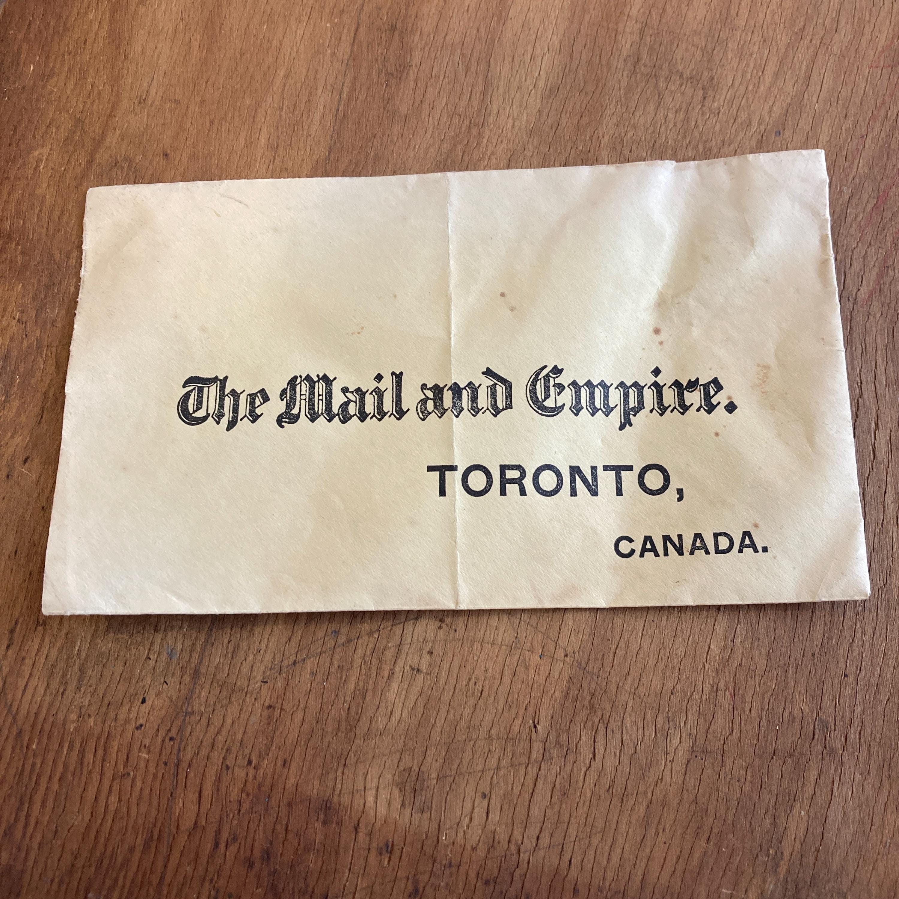 1920s Antique The MAIL AND EMPIRE Newspaper Toronto Canada Subscription Envelope The Globe and Mail History
