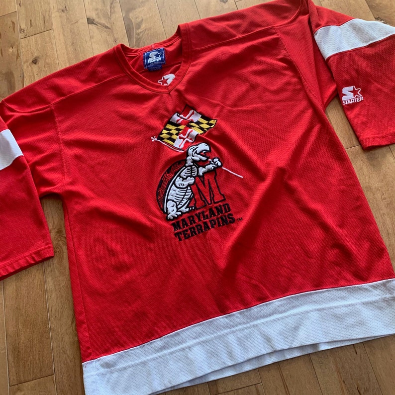 90s Universidad de Maryland Terrapins Hockey Jersey Vintage 1990s Starter Made in Korea Large Embroidered Souvenir NCAA UMD Sportswear