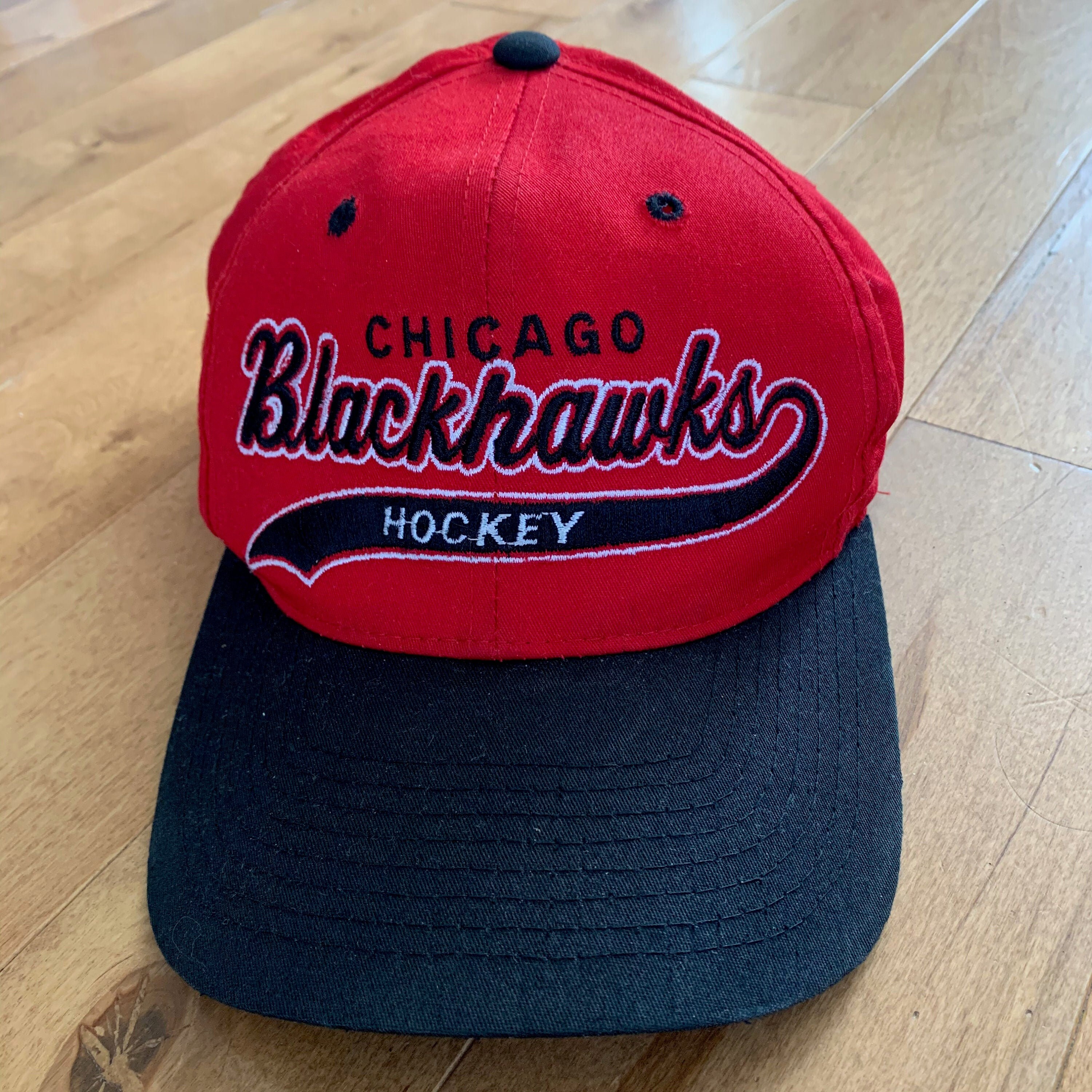 90s Chicago Blackhawks Hockey Script Snapback Hat Vintage | Etsy