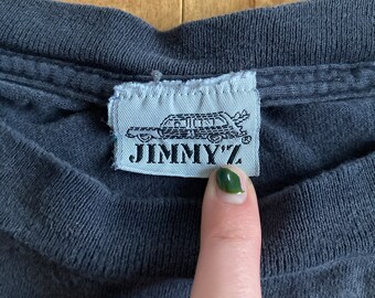Vintage 90s Jimmy'z T-shirt, Woody Wagon Graphic, Faded Black