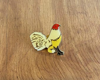 1980s Vintage Hahn Emaille Anstecknadel Retro Landwirtschaft Bauernhof Wildtiere Button