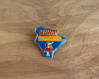 1980s Vintage HAWAII Enamel Pin Retro Aloha State Hula Dancer Lei Pinback