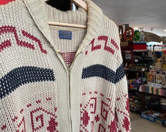 1970s Pendleton Zip up Sweater, Vintage Cowichan Style Knit Jacket
