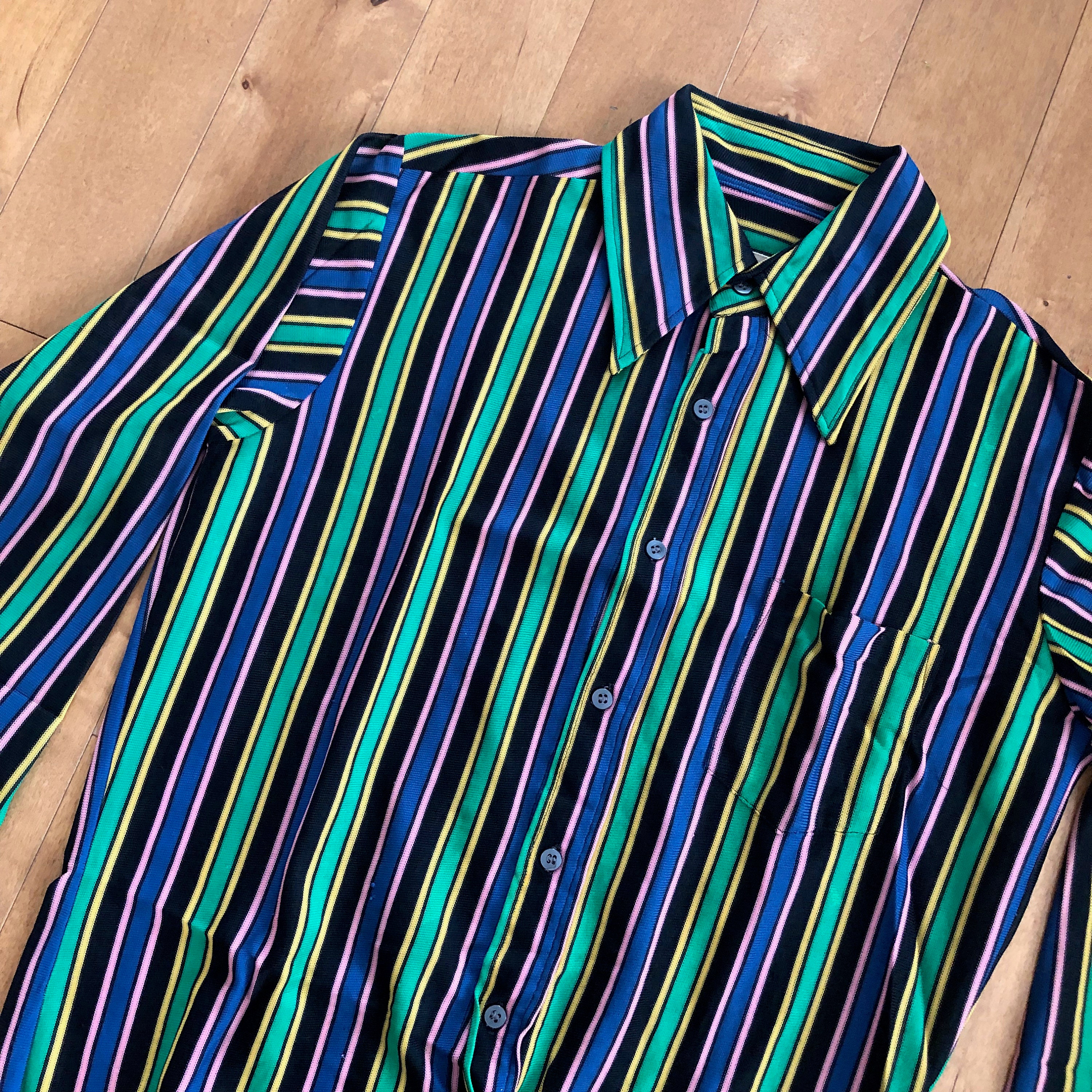 80s Men's Striped Long Sleeve Button up Shirt Vintage 1980s