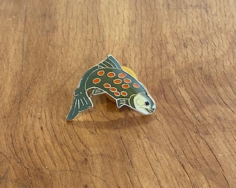 1980s Vintage BASS FISH Houston Texas Enamel Lapel Pin Retro Fishing Fisherman Pinback Button
