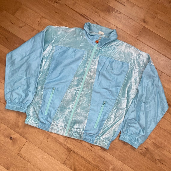 90s Ellesse Baby Blue Crushed Velvet Track Jacket… - image 2