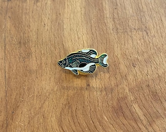 1980s Vintage BASS FISH Enamel Lapel Pin Retro Fisherman Fishing Angling Pinback Button