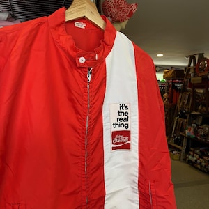 1960s Vintage COCA COLA It&#39;s the Real Thing Windbreaker Retro Red Soda Pop Racing Jacket