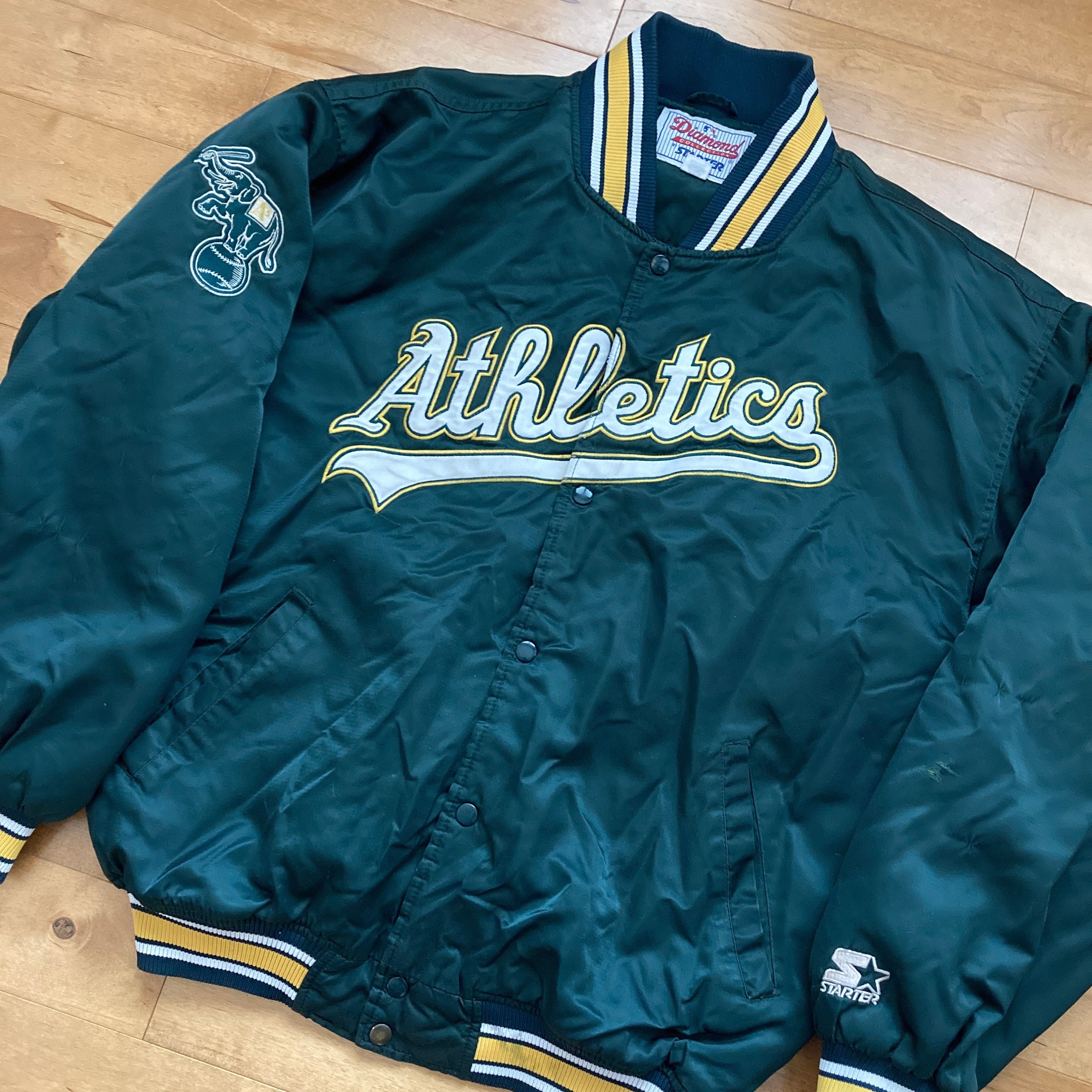 90s Oakland A's Athletics Starter Satin Jacket Vintage 1990s Diamond  Collection Made in Korea Bomber Coat MLB Major League Baseball Stomper