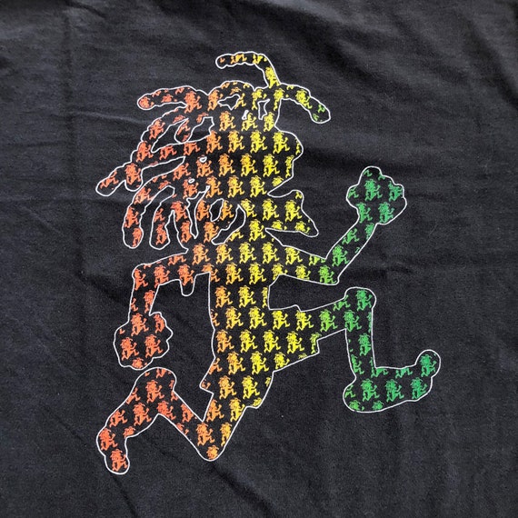 Vintage 90s Rasta Reggae T-shirt Say Mon Jamaican Running Man, XL 