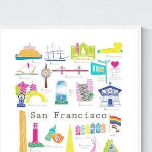 San Francisco California A to Z Wall Art Print, by Chufish Studio | ABCs alphabet decor for the home, office, classroom, or nursery