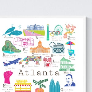 Atlanta Georgia A bis Z Wand kunstdruck, von Chufish Studio ABCs/Alphabet Dekor für Zuhause, Büro, Klassenzimmer oder Kinderzimmer