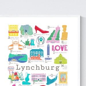 Lynchburg Virginia A to Z Wall Art Print ABCs/alphabet decor for the home, office, classroom, nursery gift by Chufish Studio