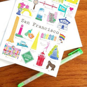 San Francisco California A bis Z Grußkarte, ABCs/Alphabet Notizkarte für neues Baby, Hochzeitstag, Einweihungsfeier, Lehrer, Mitarbeiter