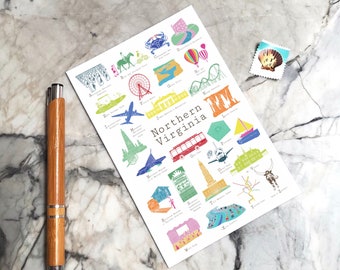 Northern Virginia A a Z Postal, ABCs / tarjeta alfabética para el saludo, nuevo bebé, aniversario de boda, bienvenida, maestro, compañero de trabajo