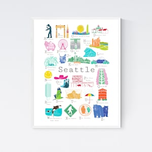 Seattle Washington A bis Z Wand kunstdruck, von Chufish Studio ABCs/Alphabet Dekor für Zuhause, Büro, Klassenzimmer oder Kinderzimmer