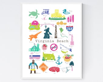 Virginia Beach VA A to Z Wall Art Print, by Chufish Studio | ABCs/alphabet decor for the home, office, classroom, or nursery