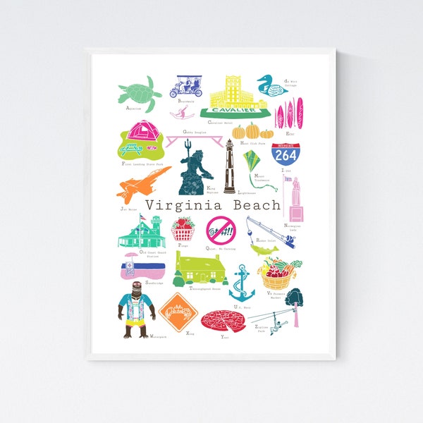 Virginia Beach VA A to Z Wall Art Print, by Chufish Studio | ABCs/alphabet decor for the home, office, classroom, or nursery