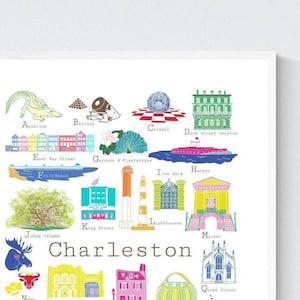 Charleston South Carolina A bis Z Wand Kunstdruck von Chufish Studio | ABCs Alphabet Dekor für Zuhause, Büro, Klassenzimmer oder Kinderzimmer