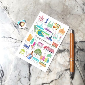 Savannah Georgia A bis Z Postkarte, ABCs/Alphabet Karte zur Begrüßung, Neues Baby, Hochzeitstag, Hausgeburtstag, Lehrer, Coworker