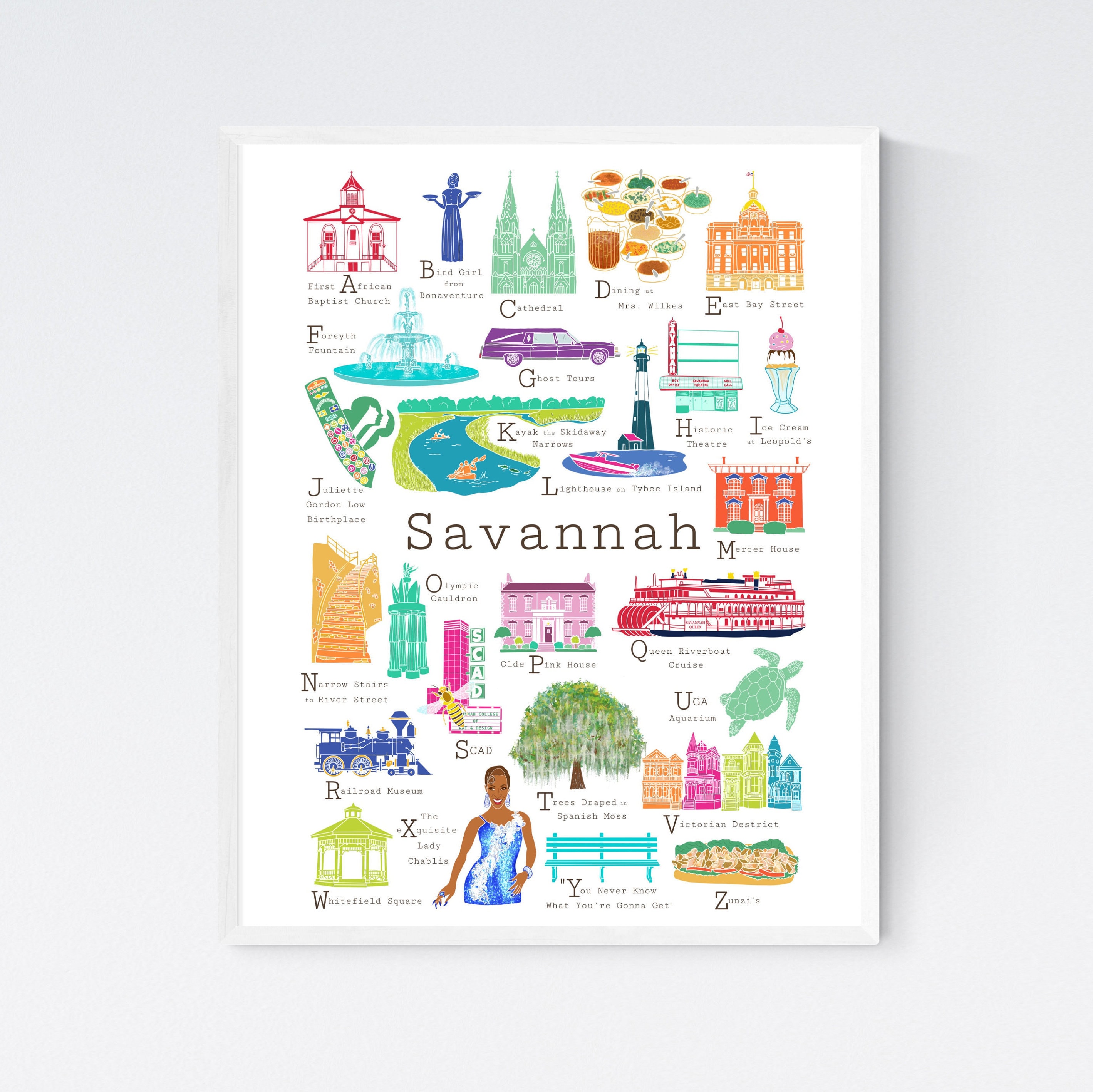 Savannah Georgia A to Z Wall Art Print, by Chufish Studio Abcs