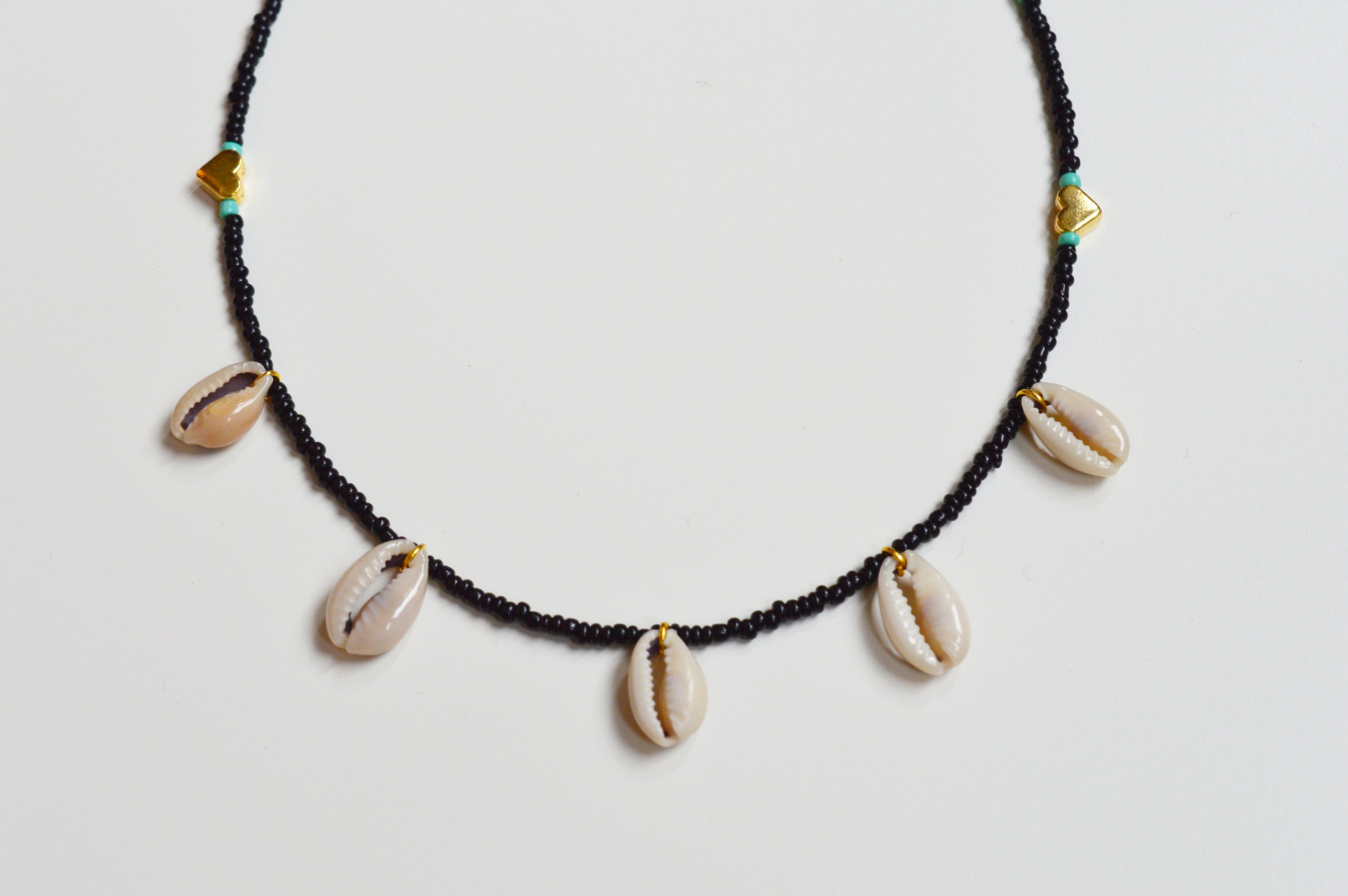 Cowrie Seashell Necklace,24k Gold Plated Heart Necklace,black Necklace
