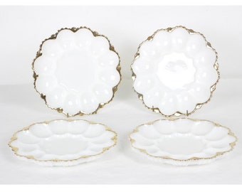 Set of 4 Mid-Century Milk Glass Egg Plates