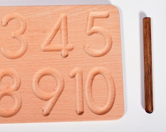 Houten cijferbord - overtrekbord - montessorimateriaal - educatief speelgoed - materialen voor thuisonderwijs