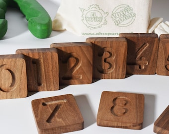 Walnoothouten cijferset - Montessori wiskundespeelgoed voor thuis