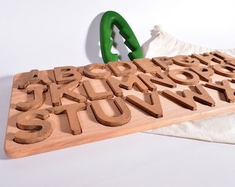 Walnotenhouten alfabetpuzzel – ABC-spellingspeelgoed Montessori
