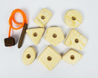 Geometrisch stapeltouw - Natuurlijke houten educatieve speelgoedblokken geometrisch - Thuisschoolmaterialen