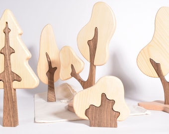 Handgemaakte houten boompuzzelset – Montessoribosspeelgoed