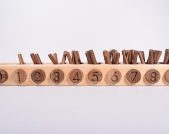Houten cijferstokjes - Spindeldoos - Montessoriwiskunde - Educatief houten speelgoed