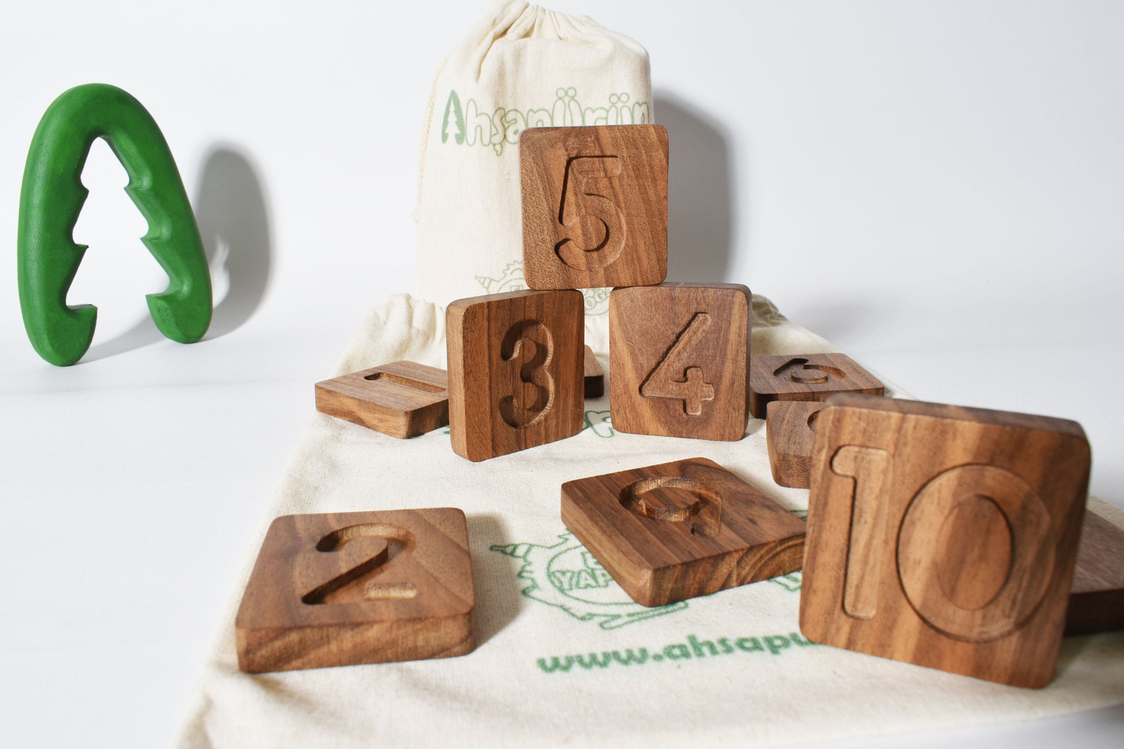 Wooden Number Set Walnut Wood Numerals Montessori Numbers Etsy