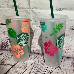 Personalized Starbucks tropical flower cup, reusable cold cup, custom cup