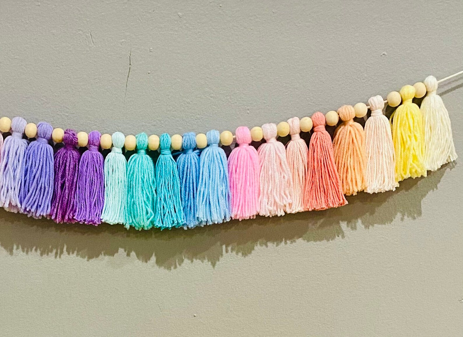 Pastel Yarn Tassel Garland With Wooden Beads. Etsy