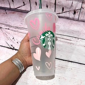 Valentines Starbucks hearts cup, personalized cold cup, reusable cold cup.