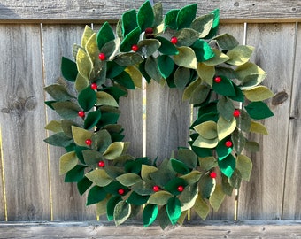 Felt wreath, felt and burlap leaves wreath, front door decor, wall decor wreath