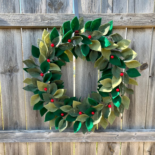 Felt wreath, felt and burlap leaves wreath, front door decor, wall decor wreath