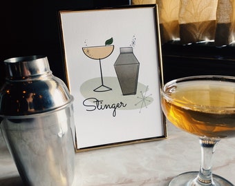 Cocktailprint uit het midden van de eeuw - Stinger **Digitale download**