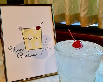 Cocktailprint uit het midden van de eeuw - Tom Collins **Digitale download**