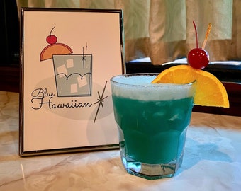 Halverwege de eeuw cocktailprint - blauw Hawaïaans **digitale download**