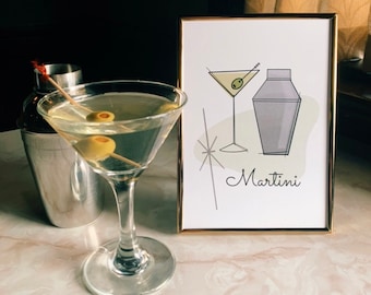 Cocktailprint uit het midden van de eeuw: martini **digitale download**
